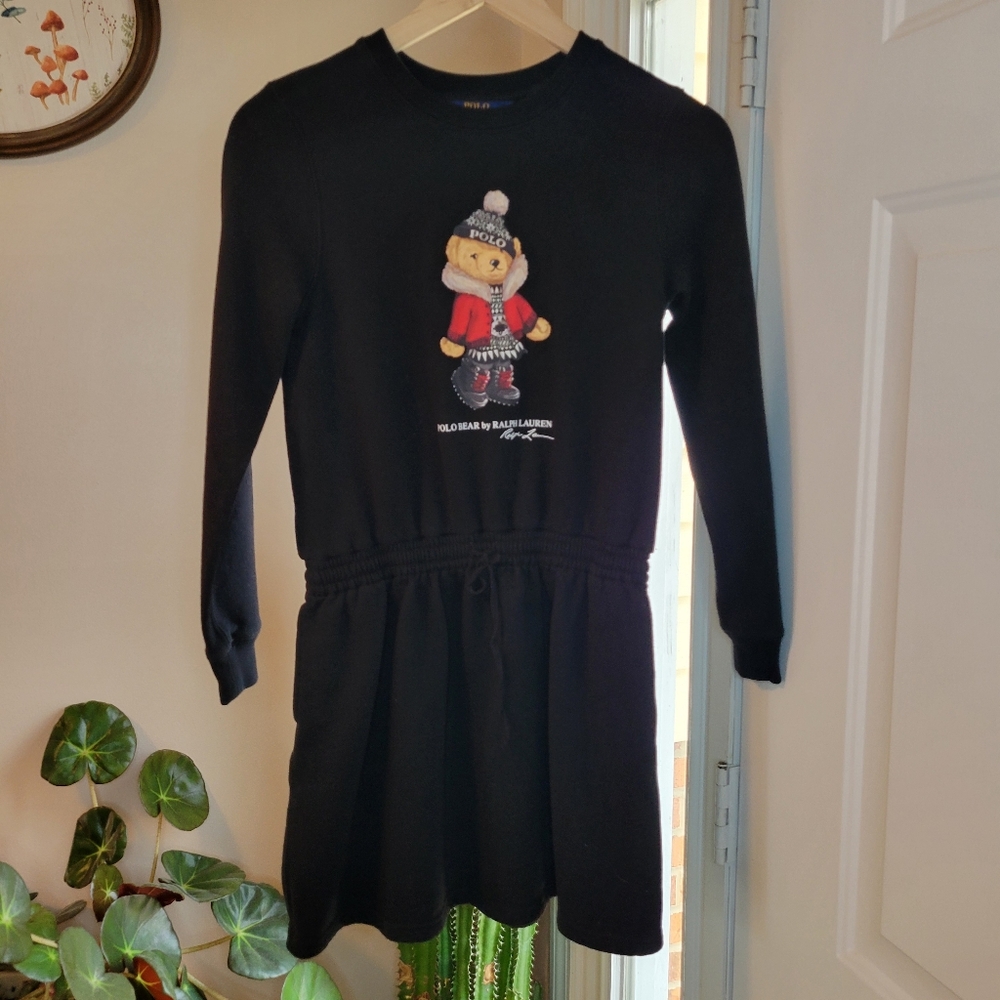 Polo Ralph Lauren Graphic Winter Bear‎ Fleece Longsleeve Dress, Size 12-14 Girls